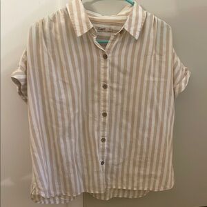 Faherty Beige and White Striped Women's Button Down Shirt